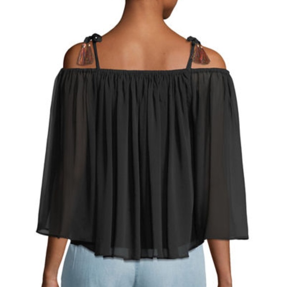 YFB Off Shoulder Black Long Sleeve Chiffon Blouse - Picture 3 of 8